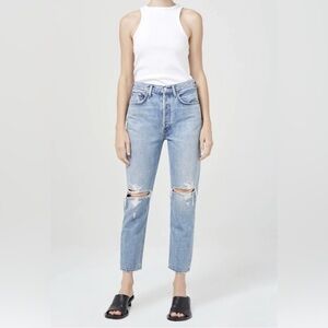 AGOLDE Riley High Rise Straight Crop Distressed 5 pocket Trend Jean in Blitz 24